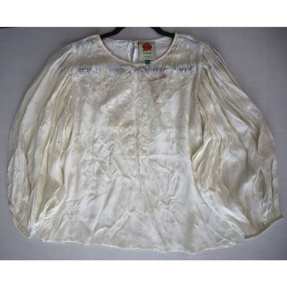 Farm Rio x Anthropologie Women's Sz Medium Ivory/Cream Lace Inset Blouse - Picture 11 of 13